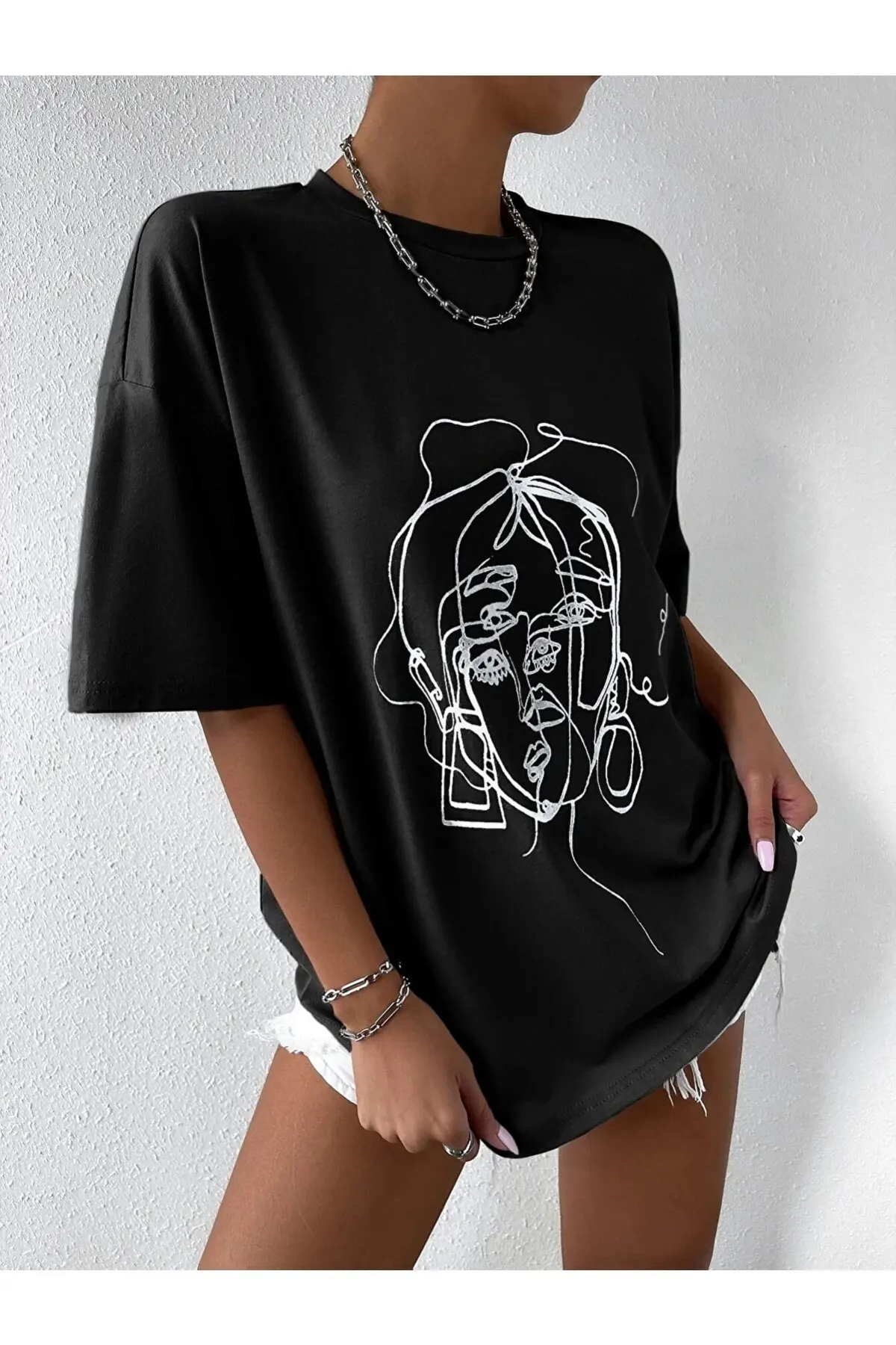 Women's striped figure tis black t-shirt-bnt782