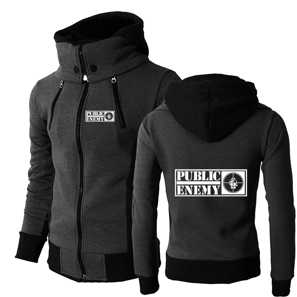 

2025 Мужская абсолютно новая весенне-осенняя высококачественная трехцветная толстовка с капюшоном на молнии с принтом общественного врага, спортивное пальто для отдыха