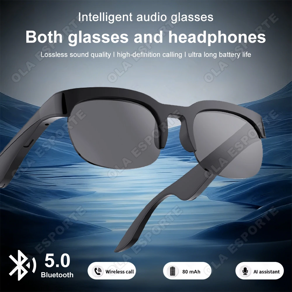 

Новые умные очки с ИИ, Bluetooth 5.0, звонки, воспроизведение музыки, длительное время работы от батареи, голосовой помощник, навигация, смарт-очки для мужчин и женщин, солнцезащитные очки