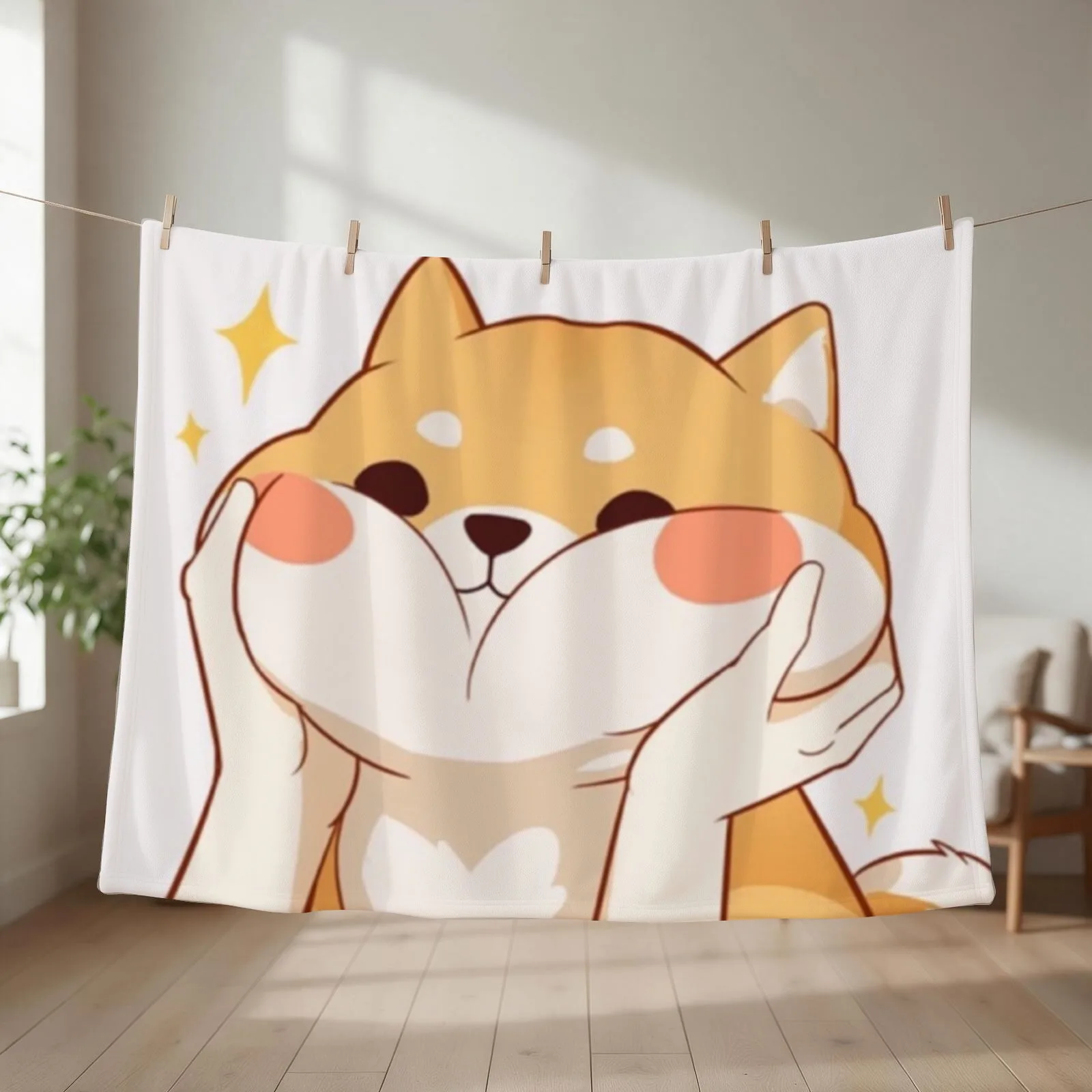 Kawaii Shiba inu Throw Blanket couch cozy soft plush fuzzy picnic outdoor blanket