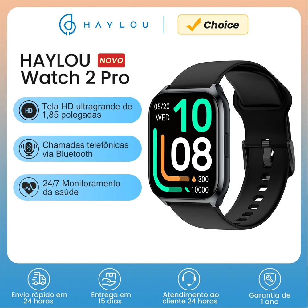 HAYLOU-LS02 Pro Smartwatch para homens e mulheres, 1.85 "HD Display, Monitor de Freqüência Cardíaca, 100 Modos de Treino, Smartwatch, R$200-R$20