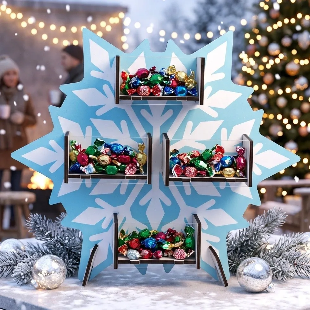 Xmas Tree Christmas Candy Display Rack Santa Claus Wooden Desktop Ornament Snowflake Decoration Dim Sum Display Tray New Year