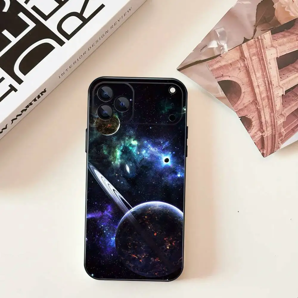 S-espaço para galáxia universo para iphone 17,16,15,14,13,12,11, pro, max, plus, e, se4, air, mini capa de telefone preta com capa macia