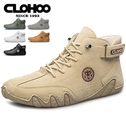 CLOHOO Men's leather ankle boots soft soles comfortable British men's shoes