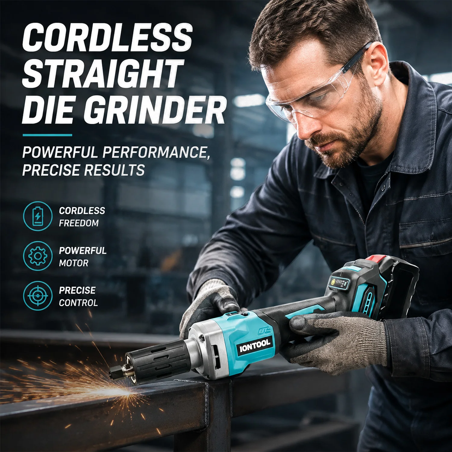 IONTOOL Brushless Cordless Die Grinder 450W For Metal Mold Polishing and Weld Seam Grinding and Rust Removal and Deburring