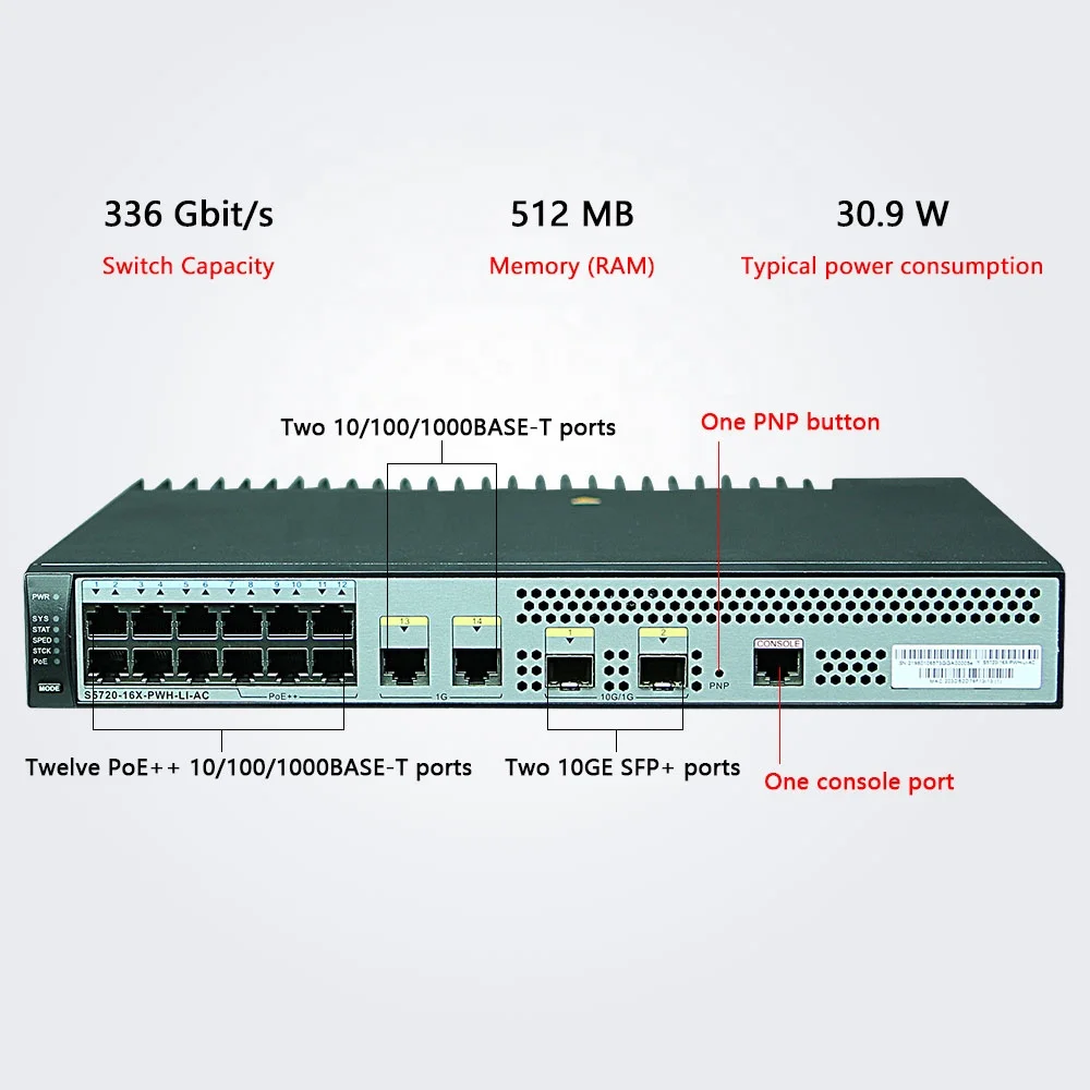 12 port POE Gigabit Ethernet Switch S5720-16X-PWH-LI-AC Industrial POE Switch 98010657