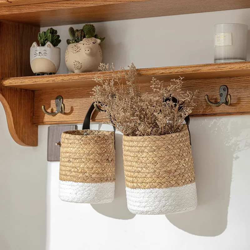 Hanging Storage Baskets Seagrass Woven Handmade Kitchen Tools Organizer Garden Planters Baskets Home Decor Flowers Pots