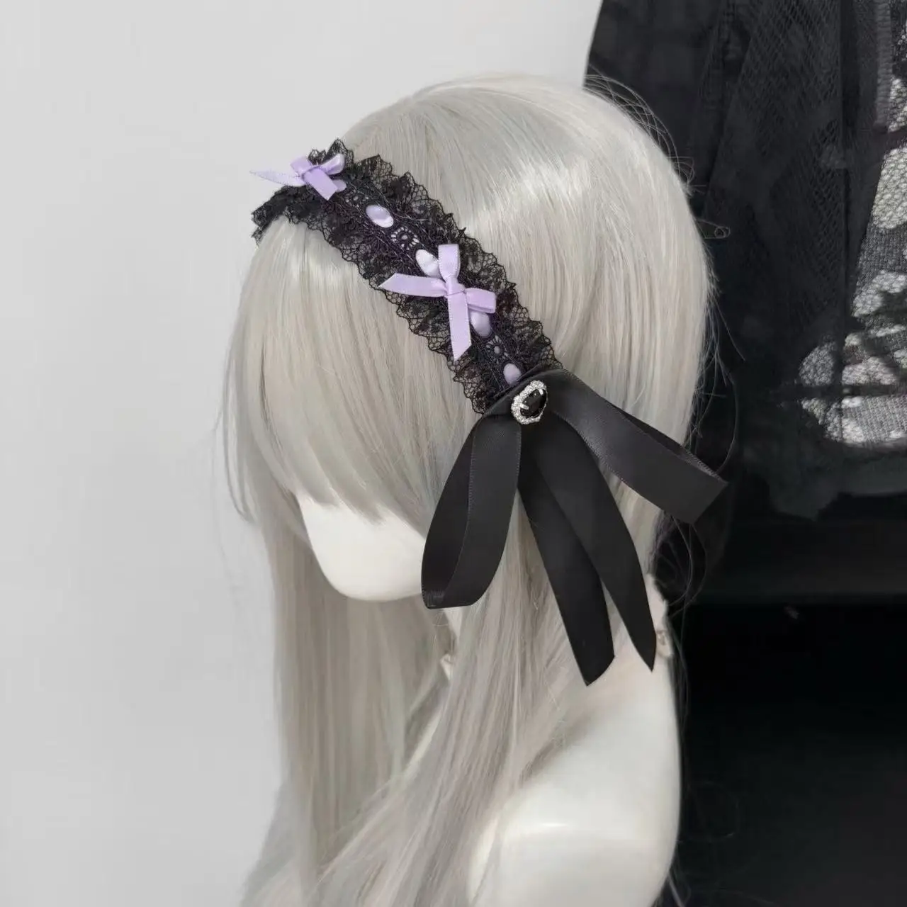 Gothic Lolita Japanese Harajuku Women's Headband + Lace Choker Y2K Girls Subculture Lace Ruffle Rhinestone Dress Up Accessories