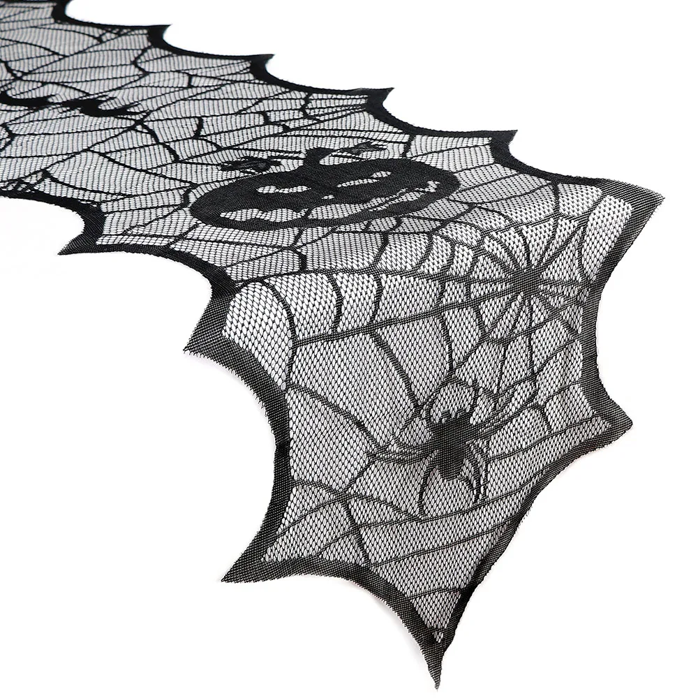 

Ourwarm Halloween Table Banner Lace Spider Web Pumpkin Bat Horror House Party Decor Home Table Runner Props