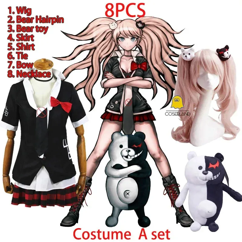 

Danganronpa Junko Enoshima cosplay costume red skirt set black cardigan Dangan Ronpa bear toy Steampunk Lolita party dress