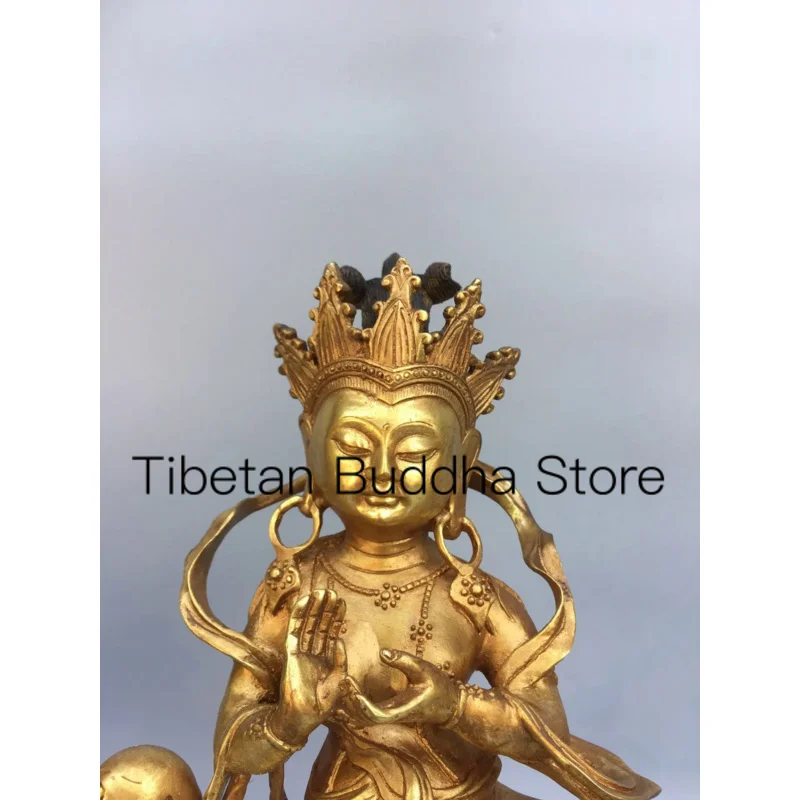 29cm Xizang Nepal Old Pure Copper Gilded Gold Auspicious and Goddess Riding Goose Buddha Temple Decoration