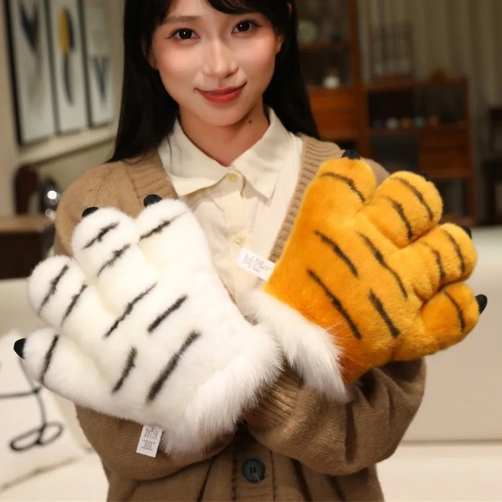 Simulated Animal Paw Gloves Stuffed Furry Texture Faux Tiger Paw Gloves Fluffy Striped Design Bear Paw Gloves Themed Events