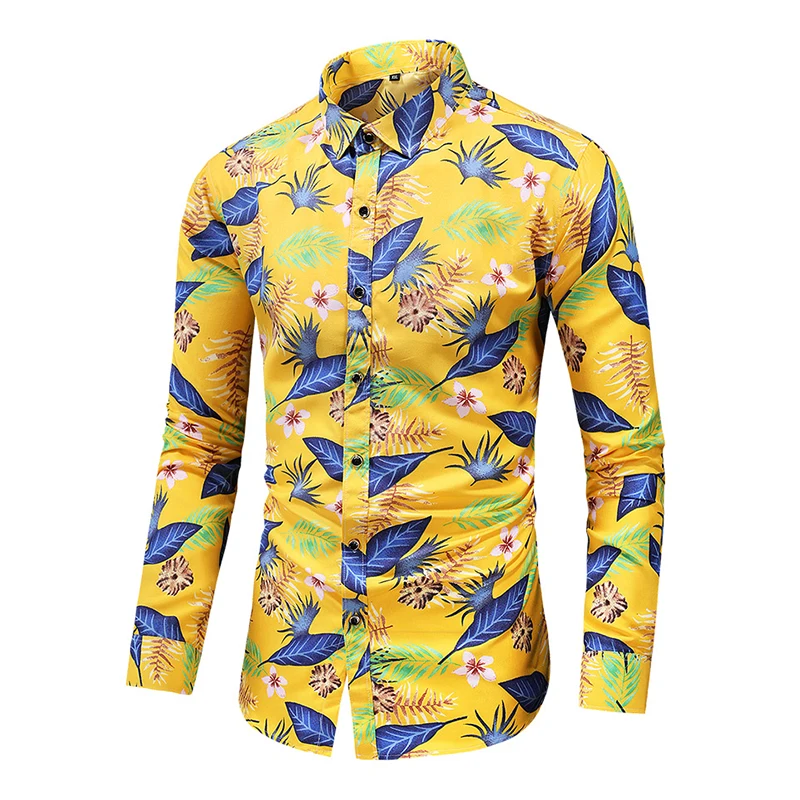 

2024 Spring Autumn Men's Shirt Hawaiian Coconut Fashion Flower 3D Printing Long Sleeve Casual Emo Aesthetic Multicolor Clothing