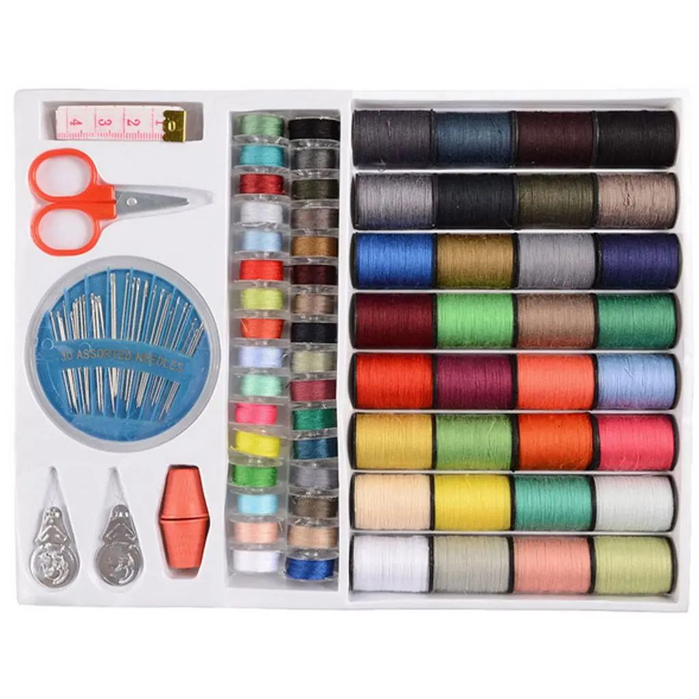 64Spools Assorted Colors Sewing Threads Set Sewing Tools Kit Needle Box Color Random