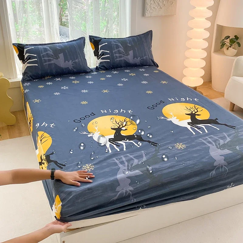 2024 New Single Bed Hat Fashion Cartoon Printing Waterproof The Fitted 360 Degree Wrap with Elastic Mattress Cover Skin-friendly