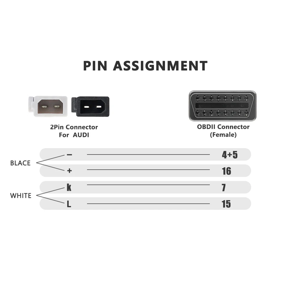 For AUDI 2+2Pin OBD2 16Pin Female Connector VAG Adapter Car Diagnostic Cable