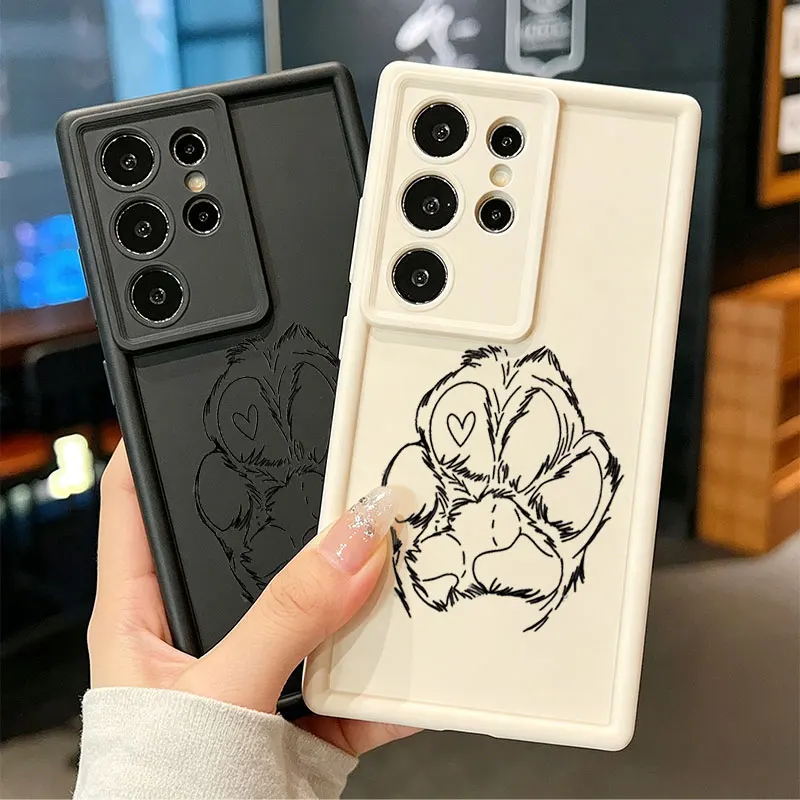 Drawn Fluffy Cat Paw Heart Silicone Phone Case For Samsung Galaxy S26 Ultra S26 Edge S25 FE S24 S23 S22 ULTRA S21 PLUS S20FE