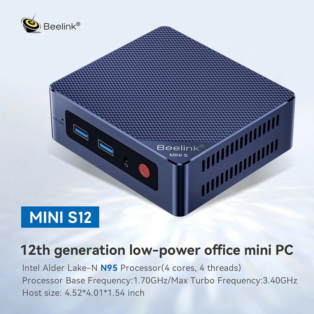 Beelink MINI S12 Mini PC 12th Gen Intel Alder Lake N95 8GB DDR4 256GB SSD Wifi5 Dual 1000M LAN Mini Computer Desktop