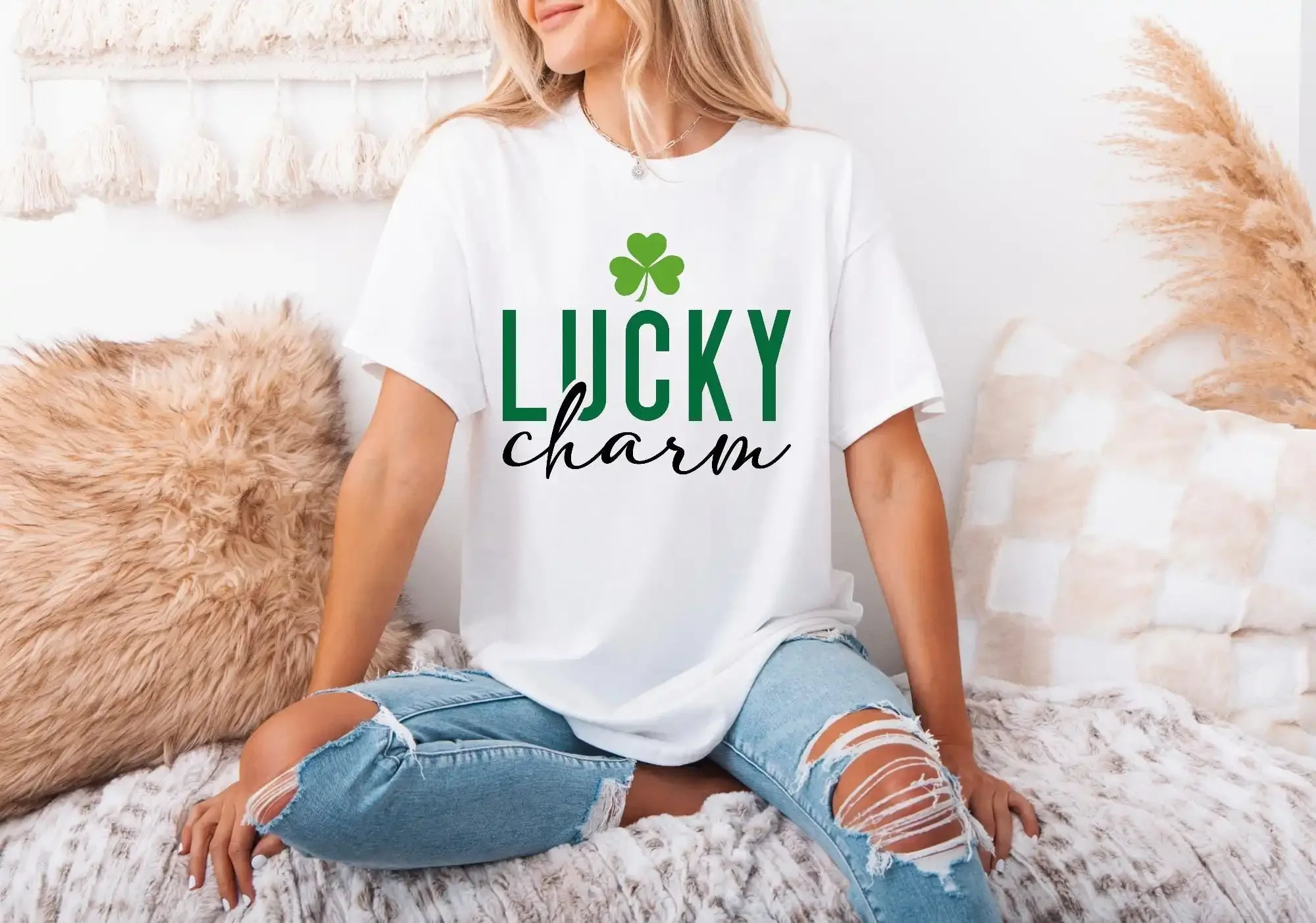 St Patricks Day Lucky Charm T shirt Shenanigan Irish for Mom Four Leaf Clover