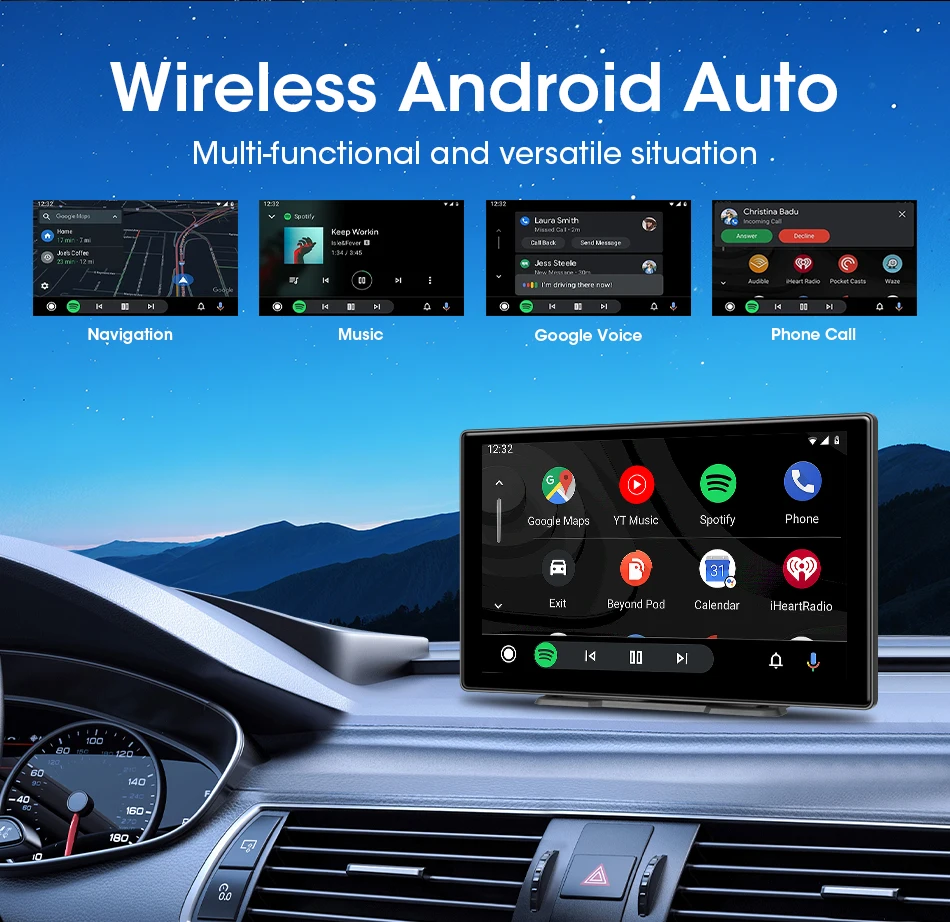 Srnubi 10" Zoll Auto Wireless Carplay & Android Auto Navigation Rück FM AUX WIFI Tragbarer Multimedia-Touchscreen-Monitor – Detail 5