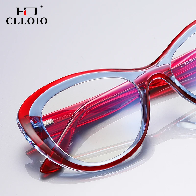 CLLOIO Women Oval Prescription Glasses Photochromic Myopia Hyperopia Reading Anti Blue Light Optical Eyeglasses Ladies Frame