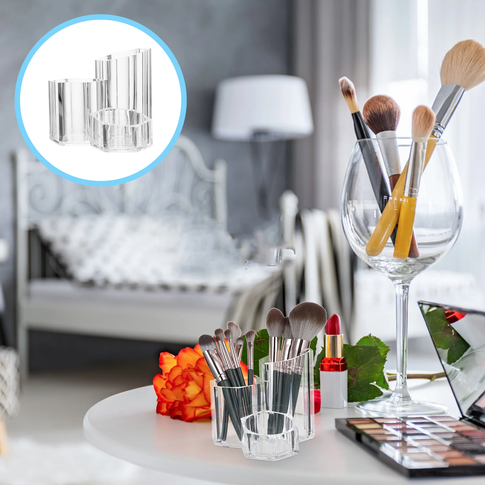 뚜껑이 있는 아크릴 메이크업 브러쉬 홀더, 브러쉬, 아이라이너, 연필 등을 정리하고 책상 위에 전시할 수 있는 대용량 수납함