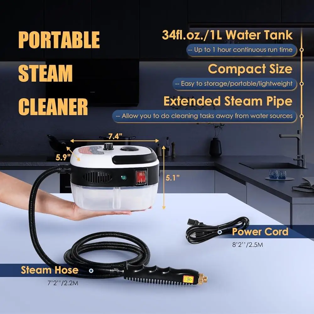 Pulitore a vapore portatile da 2500 W Vaporizzatore portatile ad alta pressione con spazzole Pulitore elettrico compatto per pulizia auto con malta per piastrelle