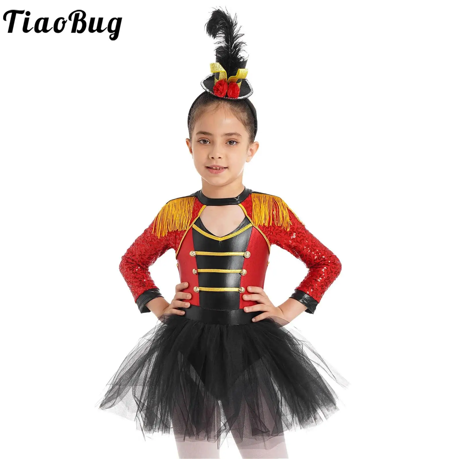 Kinder Mädchen Pailletten Zirkus Ring master Cosplay Kostüm Langarm Fransen Schulter Tüll Tutu Trikot Kleid Magier Kostüm