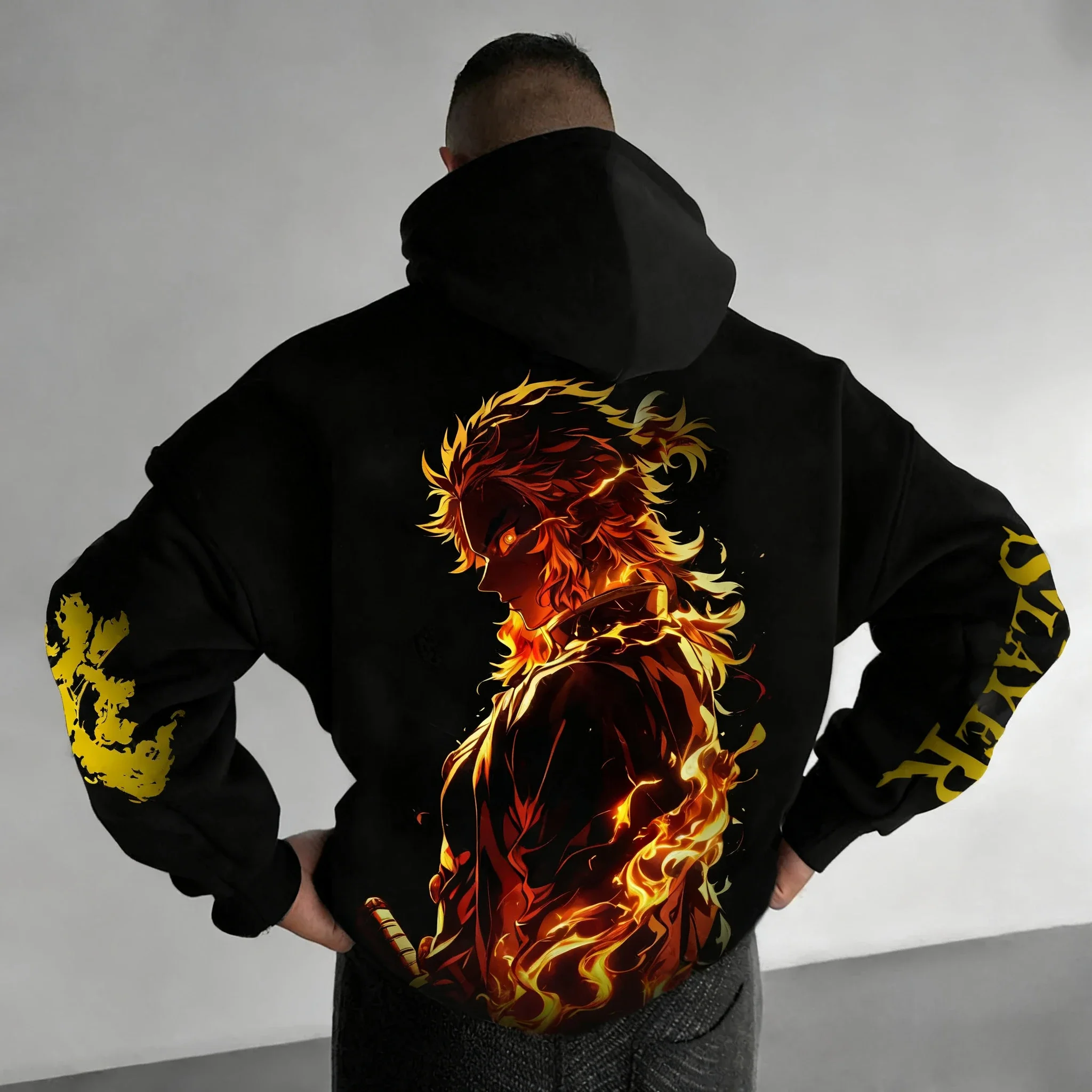 Demon Slayer 2026 Otoño/Invierno Sudadera con capucha para hombre Rengoku Kyoujurou Anime impreso deportes Casual Harajuku suéter para padres e hijos