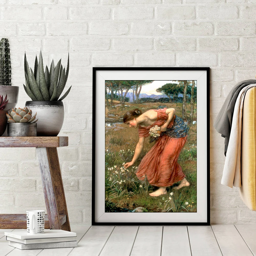 Women Picking Flowers Canvas Painting Classical Wall Art Posters and Prints Mural Home Decor Items Illustration