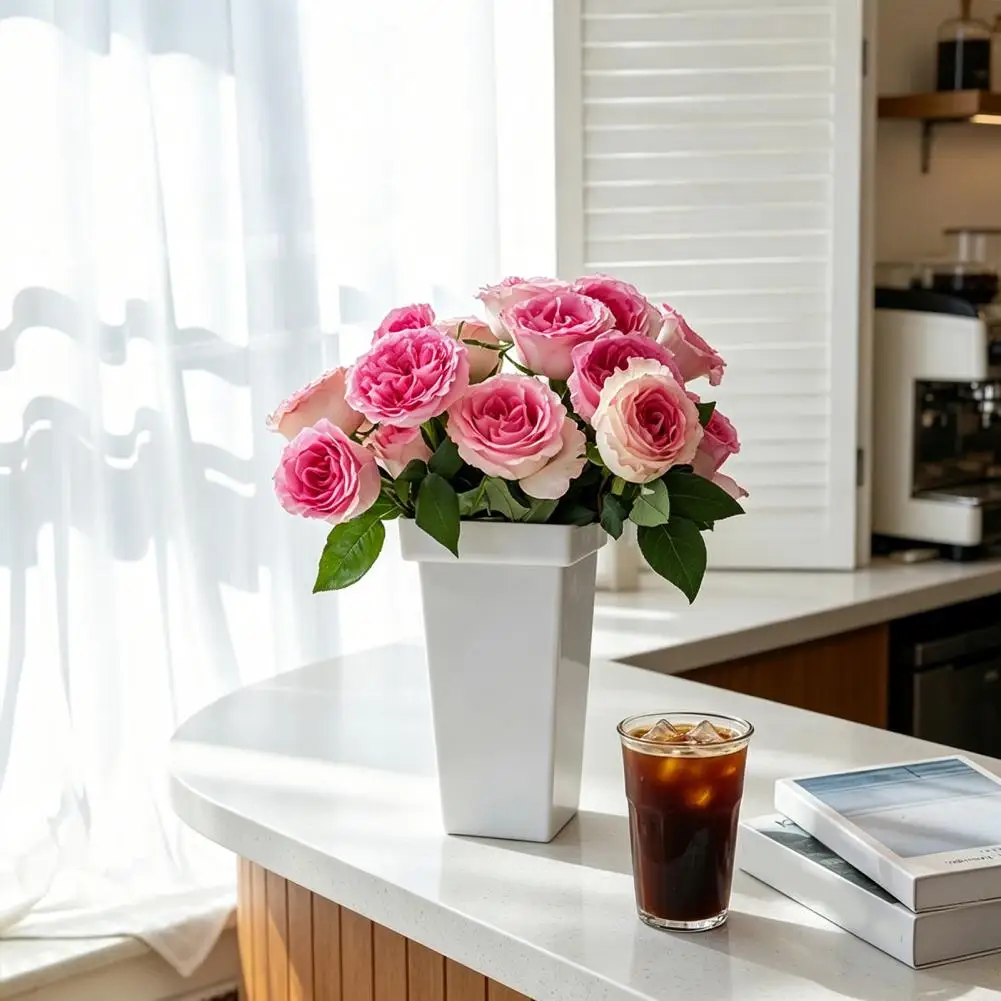 2026 Tall Flower Bucket Modern Plastic Vase Elegant Square Bucket for Cut Flowers Floral Arrangement Home Wedding Party Table Ce
