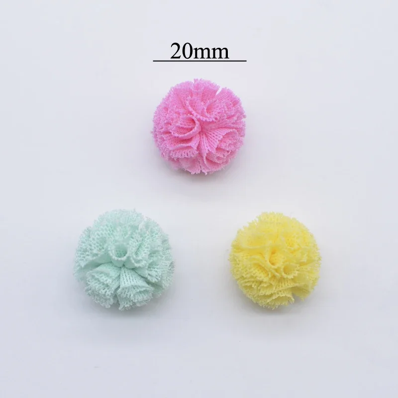 50Pcs/lot 20mm Colorful Elastic Mesh Flower Ball for Sewing on Scarf Shoes Hats Fur DIY Headwear Hair Clip Bow Accessories