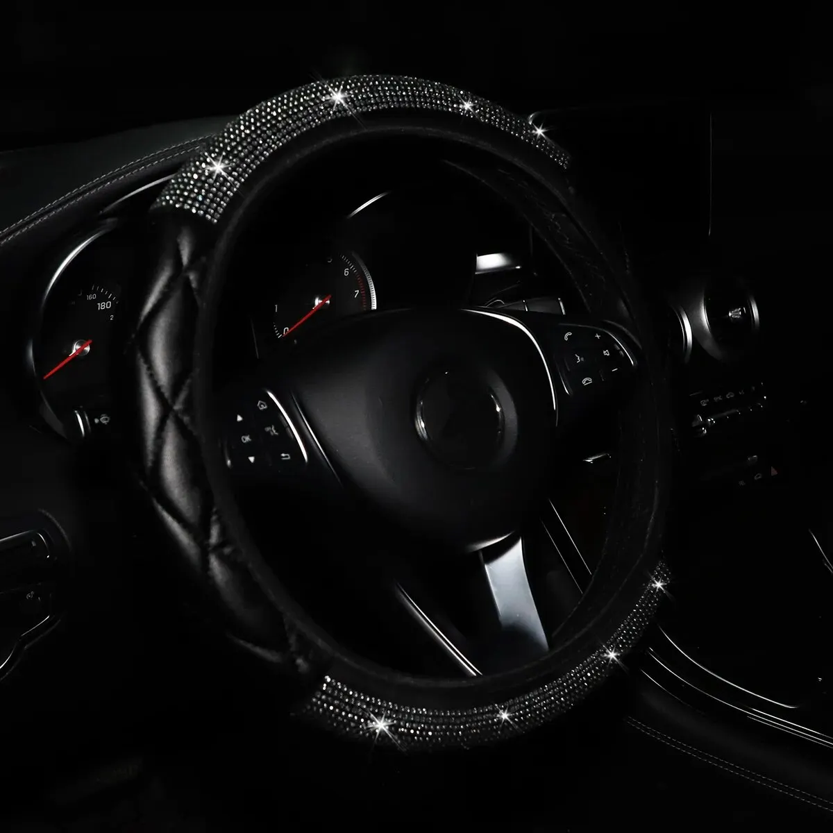 Skin Sense Three-dimensional Artificial Sheepskin Diamond Flash Car without Inner Ring Steering Wheel Cover Fits 14.5-15 Inches