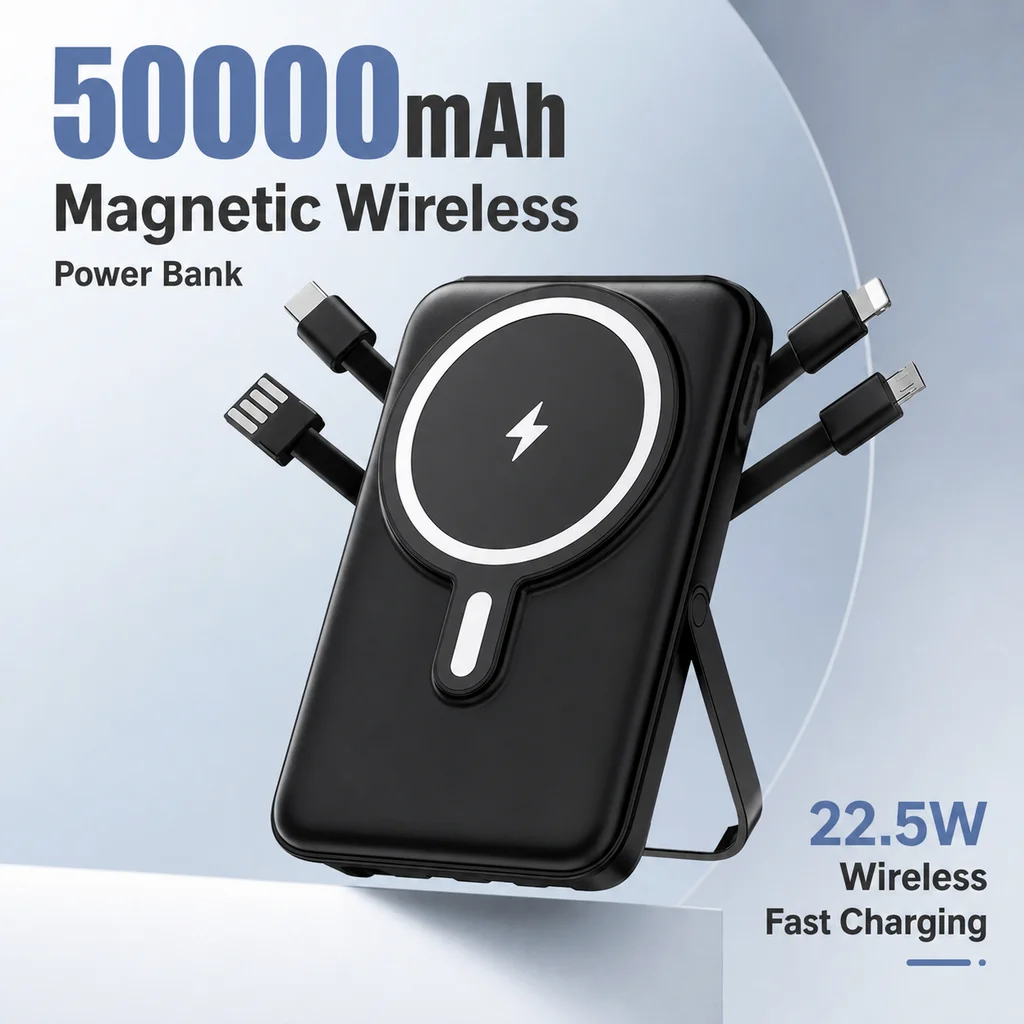 Magnetic Wireless Power Bank 50000mAh 22.5W Fast Charging Portable Charger External Battery Pack For iPhone Xiaomi Samsung