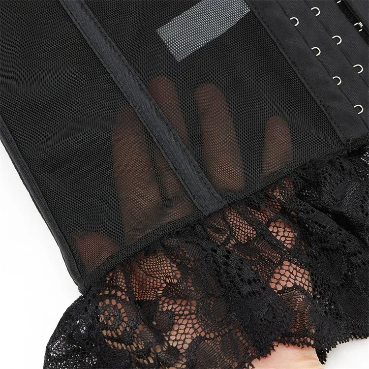 Lace Skirt Corset Double Strap Cup Bra Lingerie Women Breathable Mesh Corsets Adjustable Strap Back Buckle Corselet Vest Black