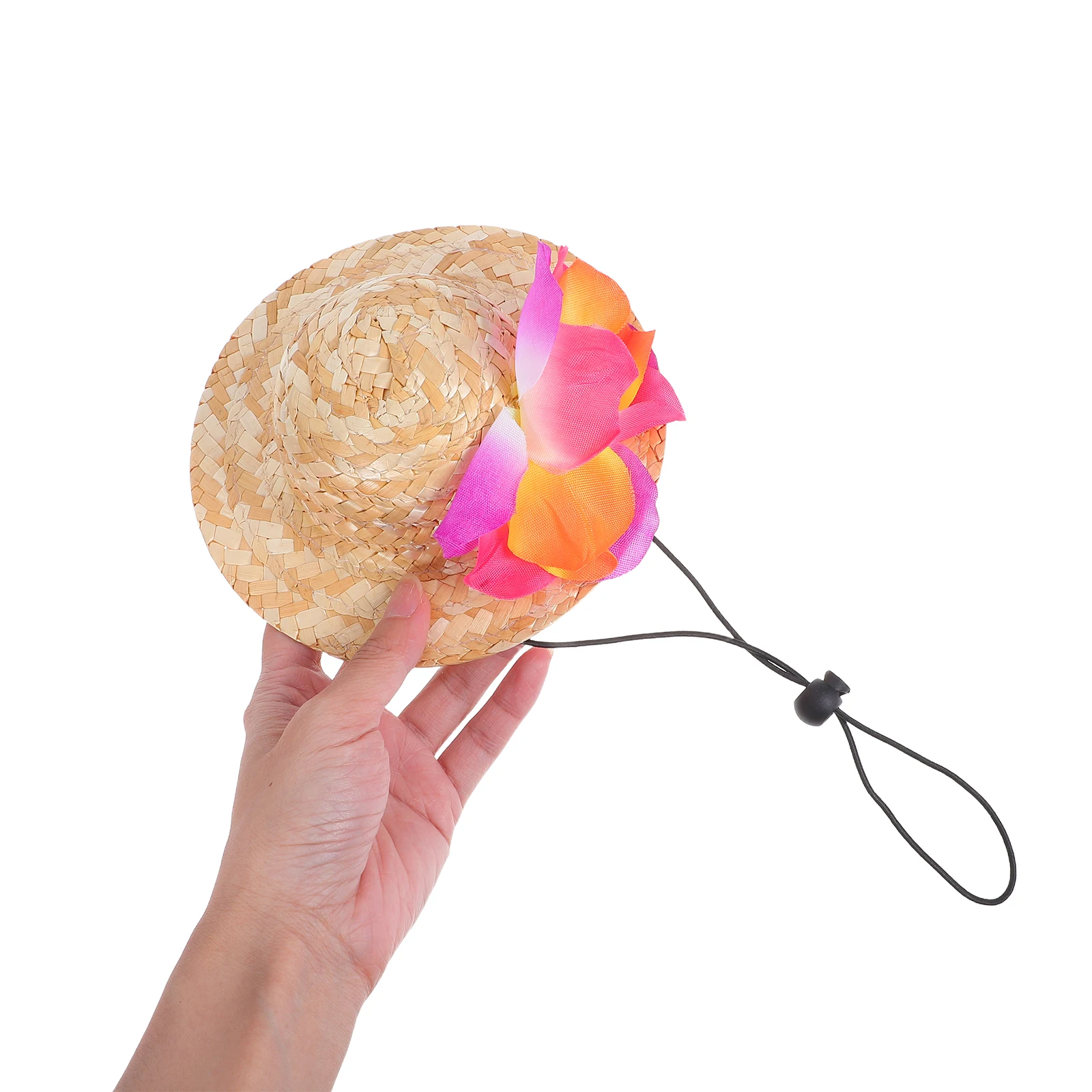 

Hawaiian Straw Hat for Dogs with Garland Casual Summer Wear Adjustable Straps Small Dog Outfit Beach Vacation Photo Prop Pet
