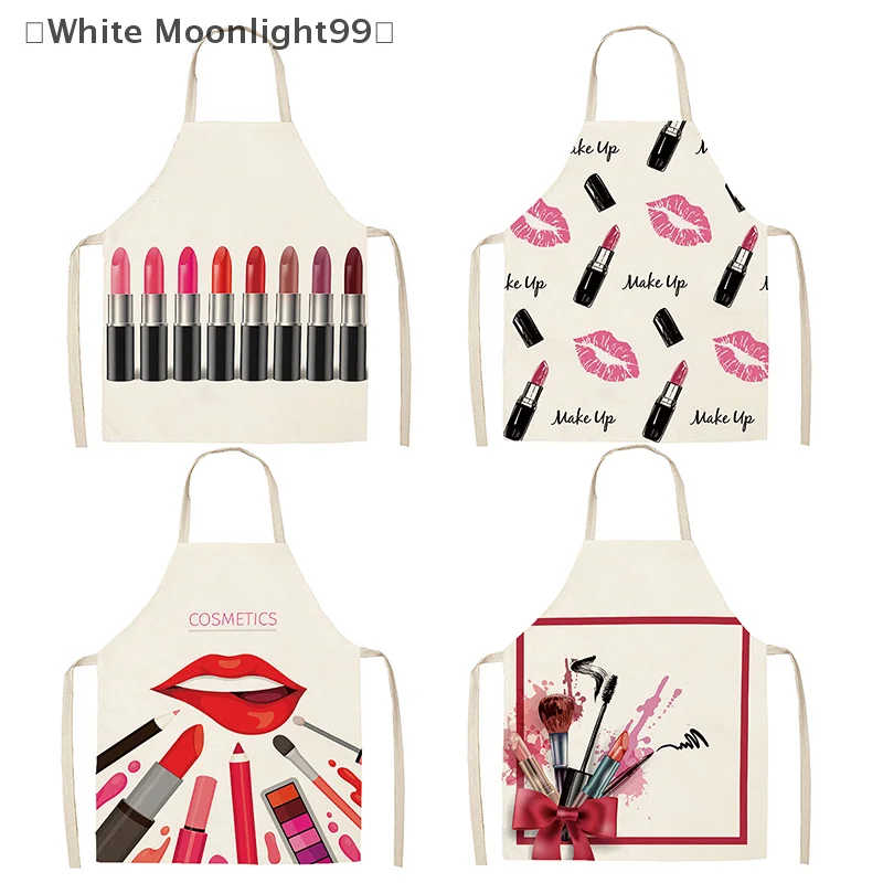 Nail Polish Lipstick Beauty Kitchen Women Apron Household Cleaning Flax Pinafore Salon Home Cooking Baking Adult Bib