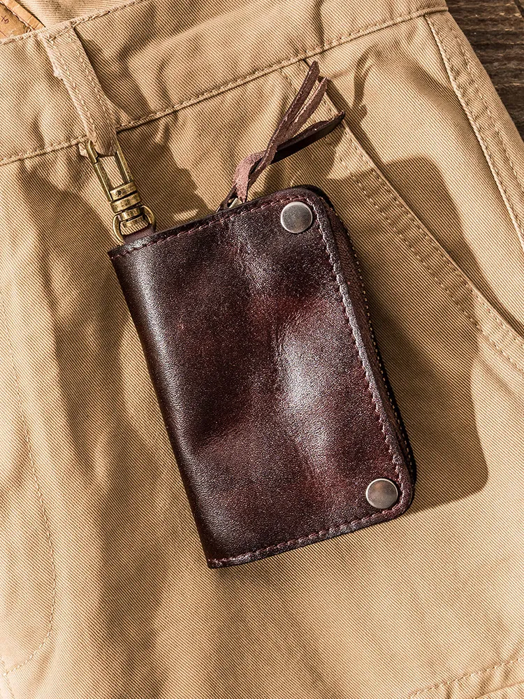 

Кожаная сумка для карт и ключей из натуральной кожи, большая вместимость, из воловьей кожи растительного дубления, первый слой кожи.