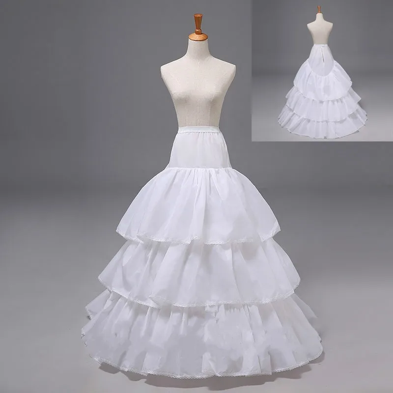 Tulle ตาข่าย Full Crinoline Petticoats สำหรับงานแต่งงานชุด3 Hoop 3ชั้นรถไฟ Petticoats งานแต่งงานกระโปรง