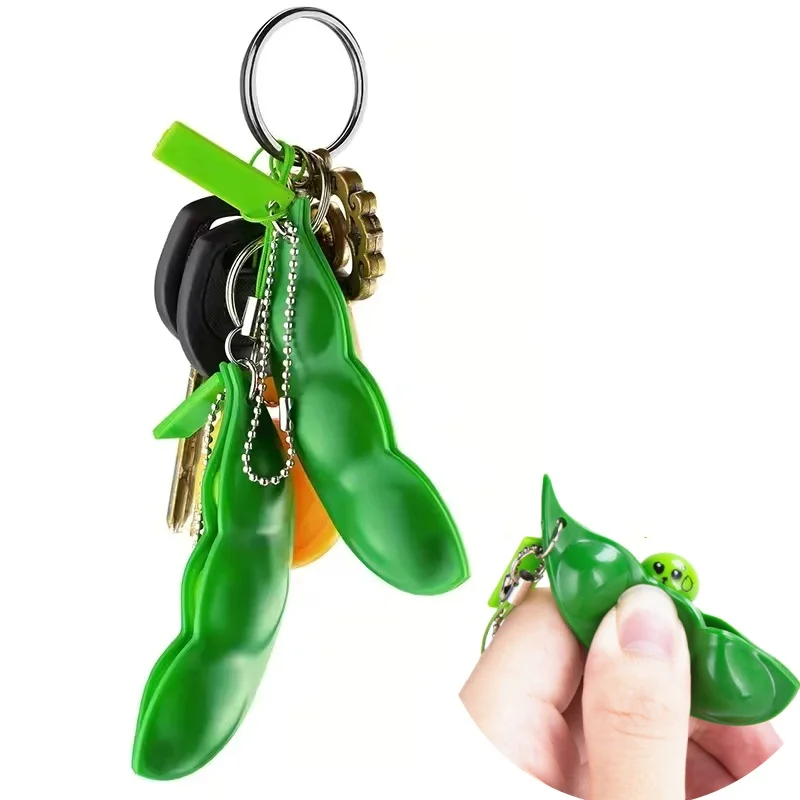 2/6/10 個エンドウ豆の殻ストレス解消おもちゃ絞るクリエイティブデザイン枝豆キーホルダー絞る楽しいストレス解消アクセサリー