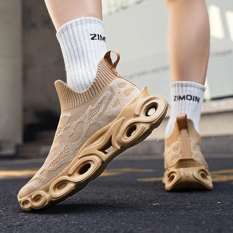 Hot Sale Fashion Blue Men's Running Shoes Big Size 46 Platform Blade Sneakers Men Slip-on Breathable Socks Shoes Trainers Men