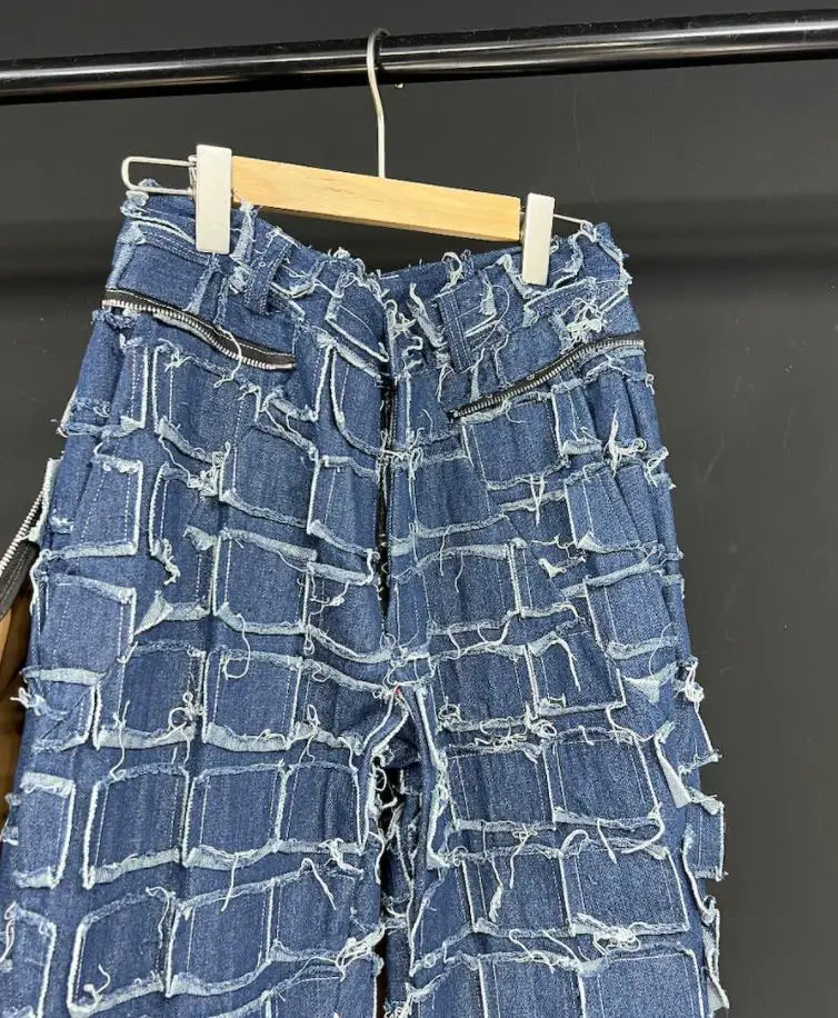 Jeans desain orisinil untuk pria wanita, celana panjang biru denim panjang penuh 2 potong palsu baru musim gugur dan dingin Y4428