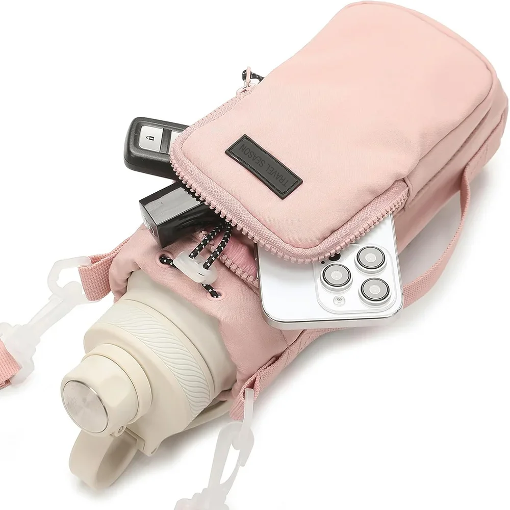 Portable Water Bottle Bag with Adjustable Shoulder Strap Water Bottle Sleeve for Walking Hiking Camping Gym