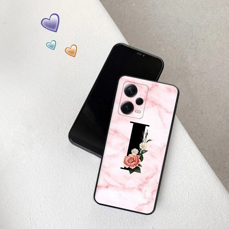 Silicone Soft Phone Case for Redmi Note 13 Pro 4G 5G 12 12c 13c Xiaomi 12t 12x 13Lite 12Lite Letters N-T Flower Initial Cover