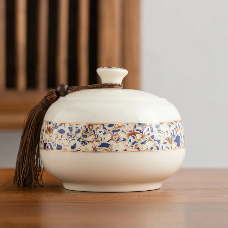 

Painted Flower Gold-plated Ceramic Tea Tin with Lid Sealed Box Coffee Candy Jar Porcelain Food Storage Container Storage Jar New