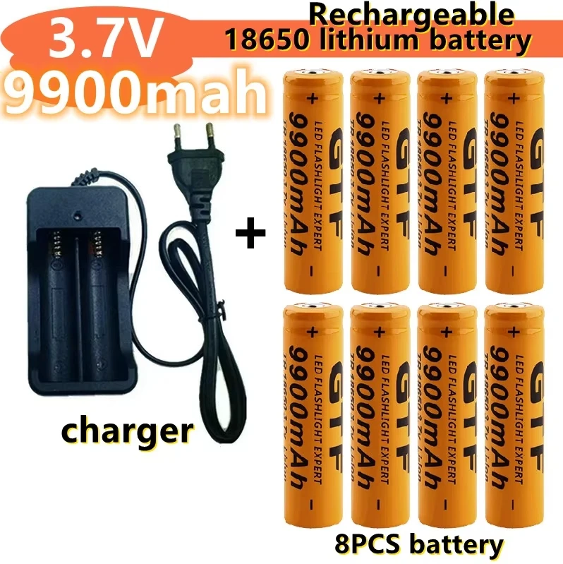 

New 18650 Lithium-ion Rechargeable Battery, 3.7V9900mAh, Equipped with LED Flashlight Charger and Suitable for Toy Flashlights