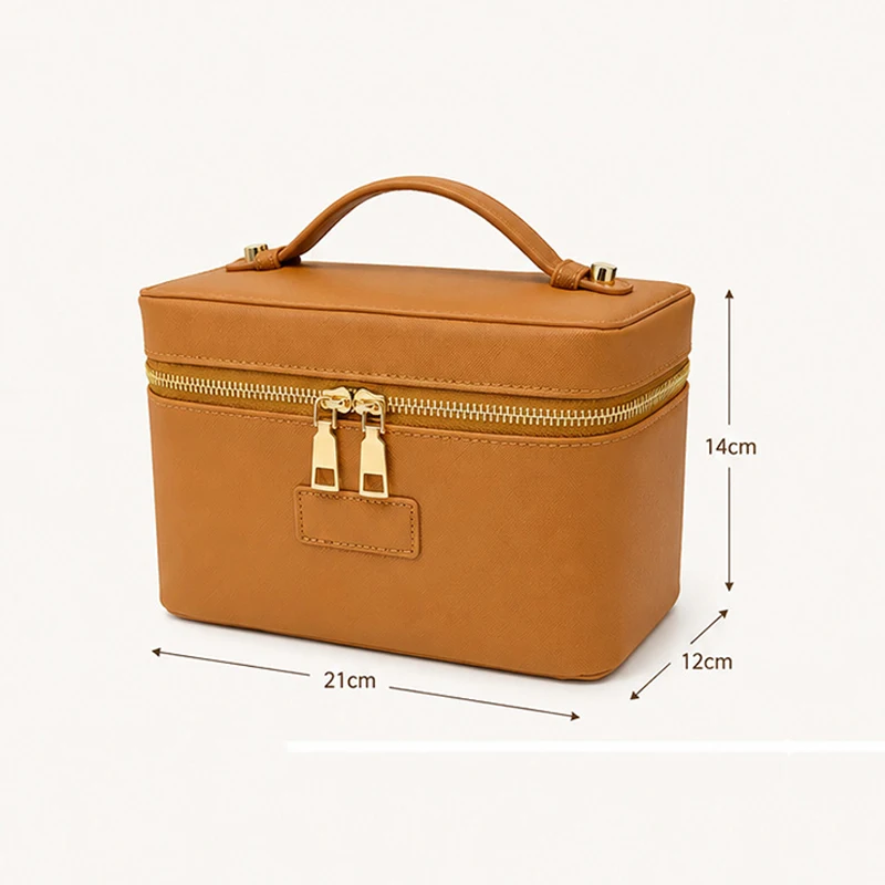 PU-Handtaschen-Make-up-Etui mit großer Kapazität, doppeltem Reißverschluss, abnehmbaren Trennwänden, tragbarer Reise-Kosmetik-Organizer. – Detail 6
