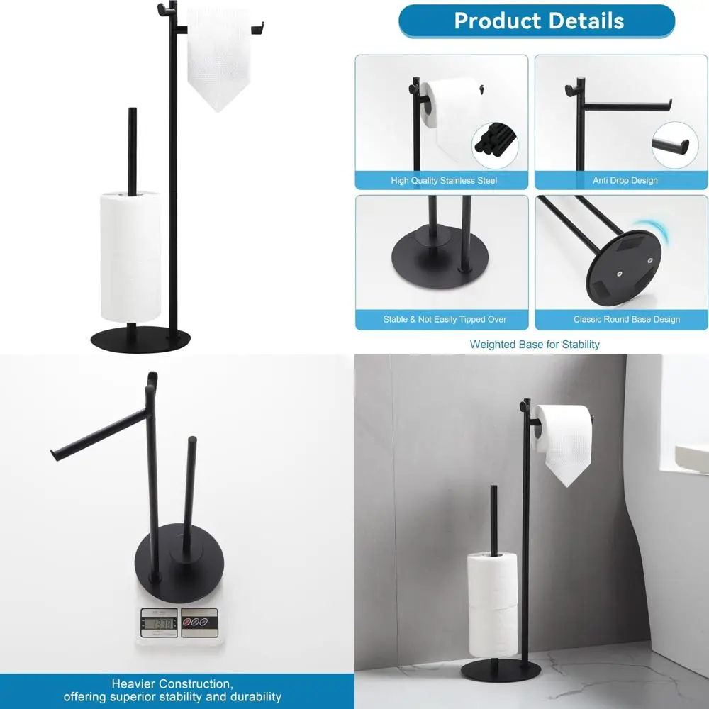 

Подставка для туалетной бумаги, нержавеющая сталь SUS304, матовый черный, утяжеленное основание, вмещает 5 Jumbo рулонов, компактная современная ванная комната