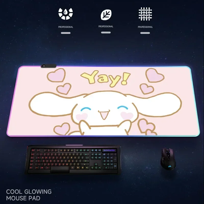 

RGB Mouse Pad Kawaii Cinnamoroll Large Gaming Mousepad Compute Mouse Mat Gamer Stitching Desk Mat XXL for PC Keyboard Carpet