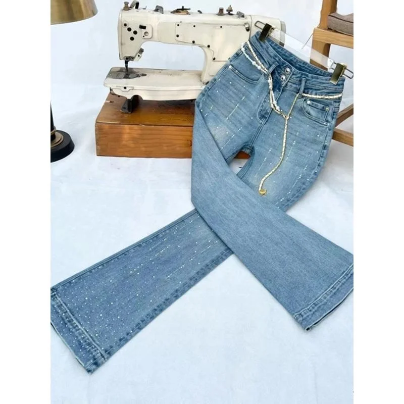 

Spring 2026 European Style High Waist Slim Fit Jeans Elegant Small Fragrance Style Bell Bottoms Casual Elastic Slimming Pants